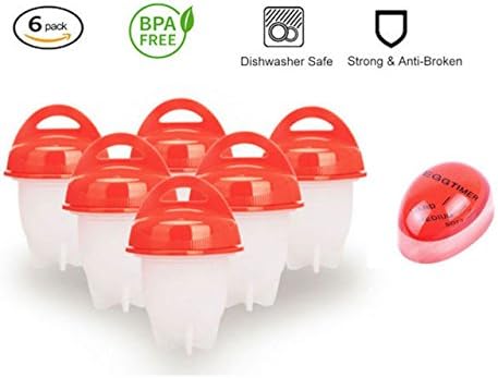 Egg Cooker- Hard Boiled Eggs Without The Shell &amp; Soft Maker, BPA Free,Non Stick Silicone,Poacher,Steamer,Eggies AS SEEN ON TV (6PACK)+FREE Egg Timer (By TOP COOKERS).