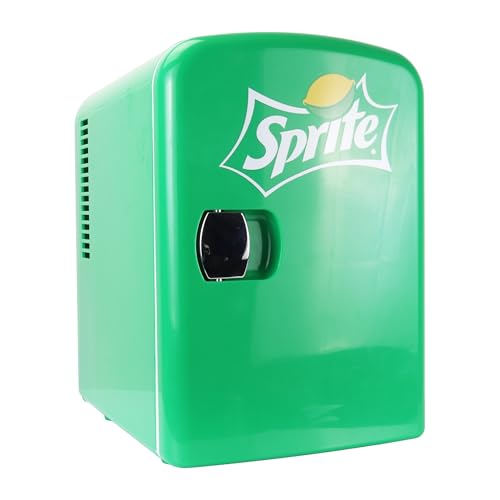 Sprite Mini Fridge - 6 Can Refrigerator for Bedroom Office, Portable Table Top Beverage Cooler, 12V 110V Refrigerador For Drinks, Soda, Wines, Use In Car, Dorm, Outdoor, Patio