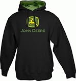John Deere Men's Trademark Logo Core Hood Pullover Fleece, Black, Medium
