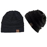 Trendy Warm Chunky Soft Stretch Cable Knit Slouchy Beanie Skully HAT20A (One Size, 2 PACK NAVY/BLACK)