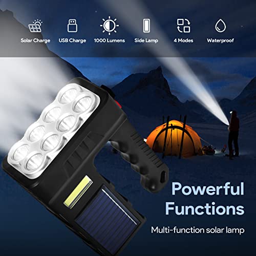 iforecjw Solar-Powered Flashlight Rechargeable Handheld Flashlight with 8 LED Lights, High Lumens 3 Modes Searchlight for Outdoor and Emergency Use