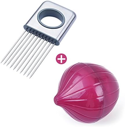 Onion Saver And Holder Set,2pcs Onions Serving Tools Keep Fresh And Safely To Slice,Stainless Steel Tomato Onion Slicer Lemon Cutter With 10 Even Prongs Easy Hold And Silcing Lemon Vegetable