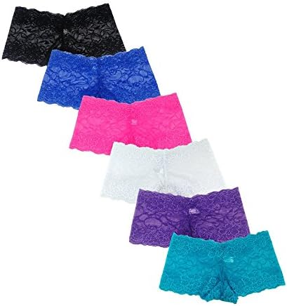 JKJK Pack 6 Panties Underwear Hipster Panties Sexy Lace Boxer Briefs for Women (XL)