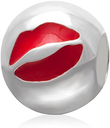 Charmstar QQ Expression Emoji Face Charm 925 Sterling Silver Enamel Beads for European Major Brand Bracelet (Red Lip Kiss)