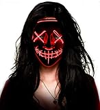 LED Halloween Mask - Aditomo Glowing mask LED Mask Light Up mask LED Purge mask for Halloween Festival Party Costume Red