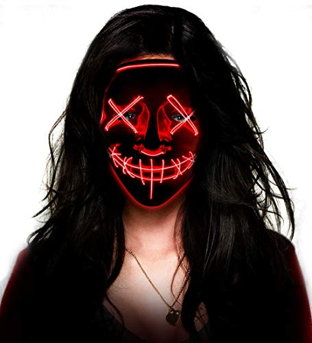 LED Halloween Mask - Aditomo Glowing mask LED Mask Light Up mask LED Purge mask for Halloween Festival Party Costume Red
