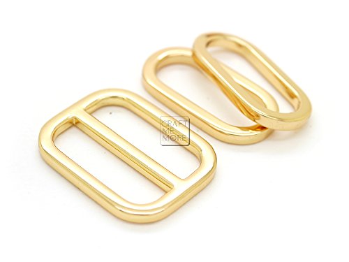CRAFTMEmore 1 Inch 2PCS Movable Bar Sliders and 4 PCS Oval Rings, Strap Adjuster Square Slide Buckle Metal Loops for Bags (Gold)