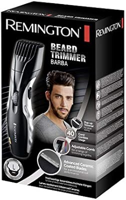 remington barba beard trimmer for men with ceramic blades and adjustable stubble trimmer comb for variable lengths