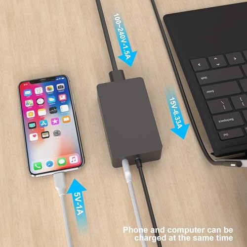 Surface Pro Charger, 65W Surface Charger for Microsoft Surface Pro 3/4/5/6/7/7+/8/9/10/11/12, Surface Laptop 1/2/3/4/5/6/7, Surface Go 1/2/3/4