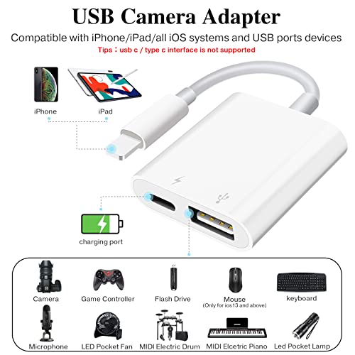 USB Camera Adapter with Charging Port, Portable USB Female OTG Adapter