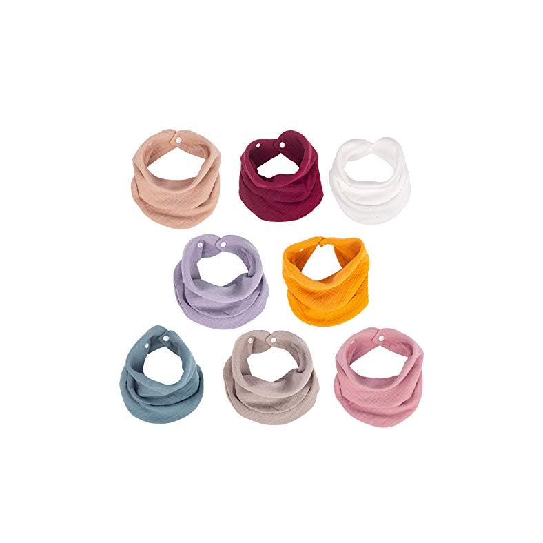Baby Bibs for Girls, Bandana Drool Bibs for Unisex, Soft Organic Muslin Infinity Scarf Bibs for 0-24 Months – 8 Pack