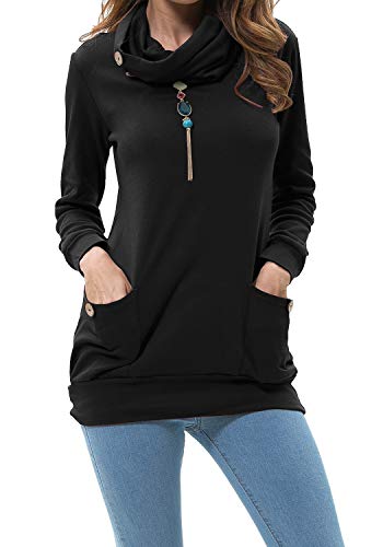 levaca Womens Tunic Long Sleeve Cowl Neck Casual Slim Tops Shirts Black S