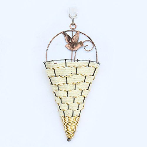 WYFKYMXX Hanging vase flower pot flower basket wall-hanging iron &amp; rattan Hanging Planters for interior decoration flower (pattern color random delivery) 30cm