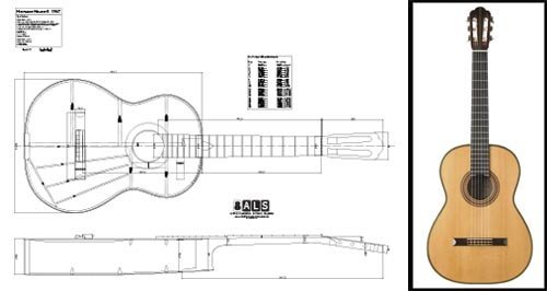 Plan of a 1967 Hermann Hauser II Classical Guitar - Full Scale Print
