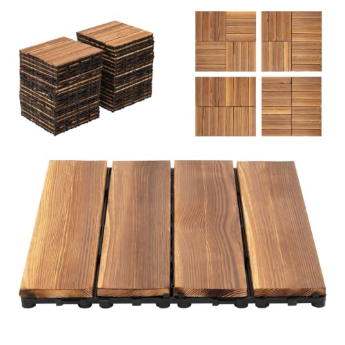 36 Pack Interlocking Deck Tiles, 12"Γ12" Wood Flooring Interlocking Tiles Carbonized Hardwood
