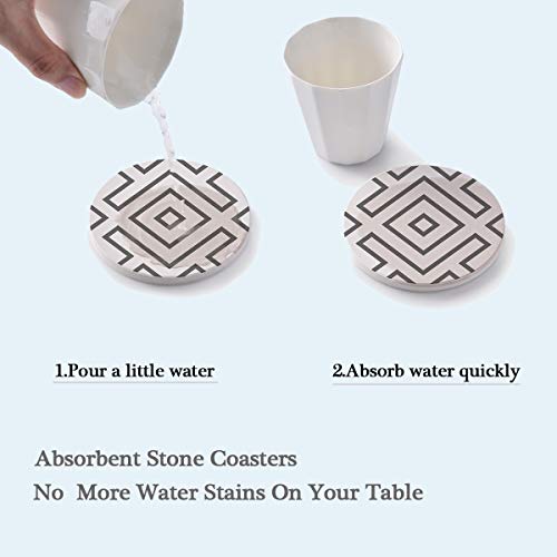 Absorbent Stone Coasters with Metal Holder-set of 6-4" x 4" -1/4" Thick，Absorbent，Heat-Resistant - Round Edges Best for Drinks in Office Home or Cottage - Thumbnail 2
