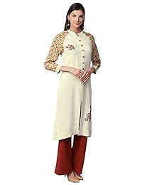 Jaipur Kurti - Crema para mujer de rayón liso Kurta