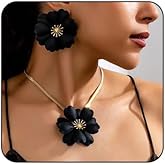 MarveBard Vintage Flower Necklace Earring Set Gold Snake Chain Necklace Bohemian Red Flowers Choker Necklaces Hypoallergenic Statement Flower Stud Earrings Elegant Bridal Wedding Summer Beach Jewelry