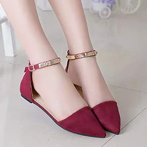 Pointed Flats Shoes Women,Londony🐬 Faux Leather D'Orsay Pointed Toe Flats Classic Pointy Toe Ballet Slip On Flats Shoes Red