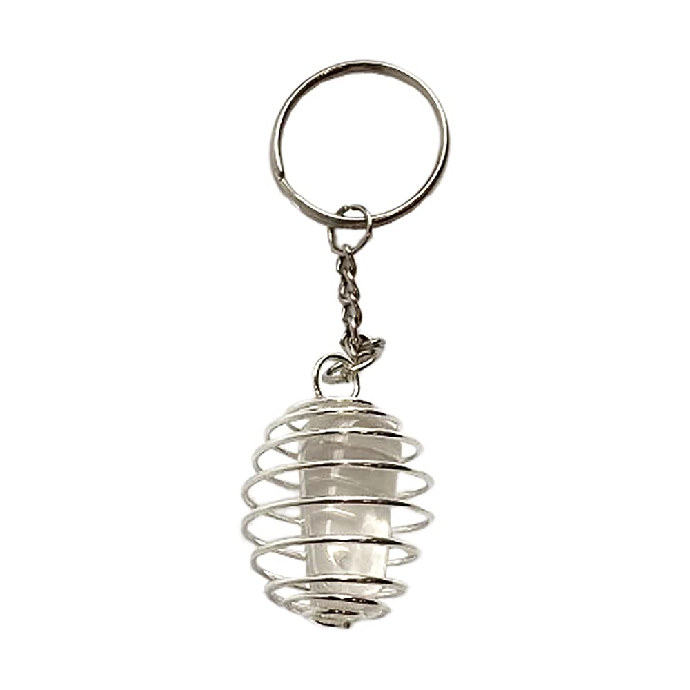 VIE Spiral Cage Tumble Keychain, Clear Quartz