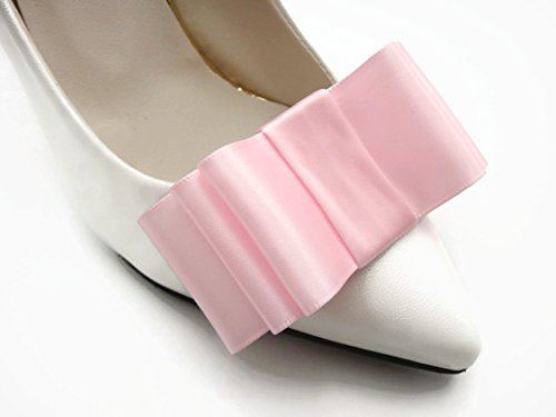 Satin Ribbon Bow Detachable Shoe Clip Brooch Accessories Set of 2 Light Pink