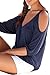 HOTAPEI Women Stretchy Scoop Neck Cold Shoulder T-Shirt Blouse Top