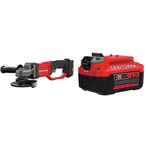 Amoladora angular CRAFTSMAN V20, pequeña, 4-1 / 2 pulgadas con batería de iones de litio, 4.0 amperios por hora, el cargador se vende por separado (CMCG400B y CMCB204)