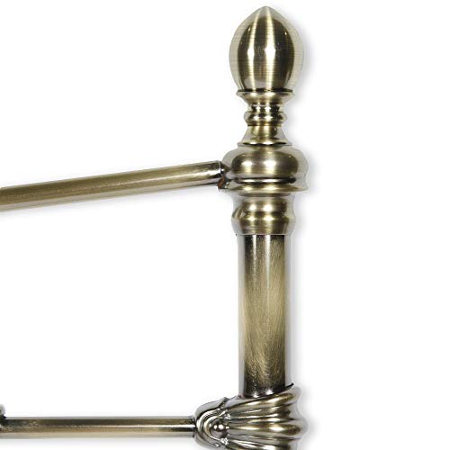 Leggett & Platt Leighton Complete Metal Bed and Steel Support Frame with Straight-Lined Spindles and Scalloped Castings, Glazed Brass Finish, King