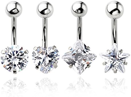 Newave 4Pcs Belly Button Rings 14G Surgical Steel Cubic Zirconia Navel Piercing Jewelry(White)