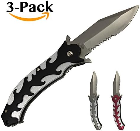 Super Knife 3-Pack Pocket Knife Set with Half Serrated Blade by Nelies