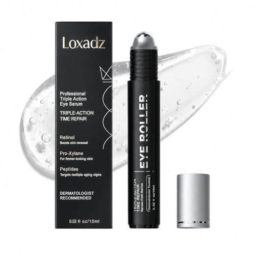 Under Eye Brightener Roller - Caffeine & Retinol Eye Serum for Dark Circles, Puffiness & Fine Lines, Travel Essential Vegan Skincare, Cooling Eye Massage, Dermatologist-Tested, 0.52 fl oz