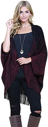 Knit Open Poncho - Sweater Versatile Kimono Cardigan Tassel, Classic Fringe Bolero, Plaid Wrap, Aztec Shawl