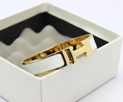 Gold Women Stainless Steel H-shaped Buckle Bracelet Bangle Jewelry (white)