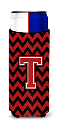 Letter T Chevron Black and Red Ultra Beverage Insulators for slim cans CJ1047-T…