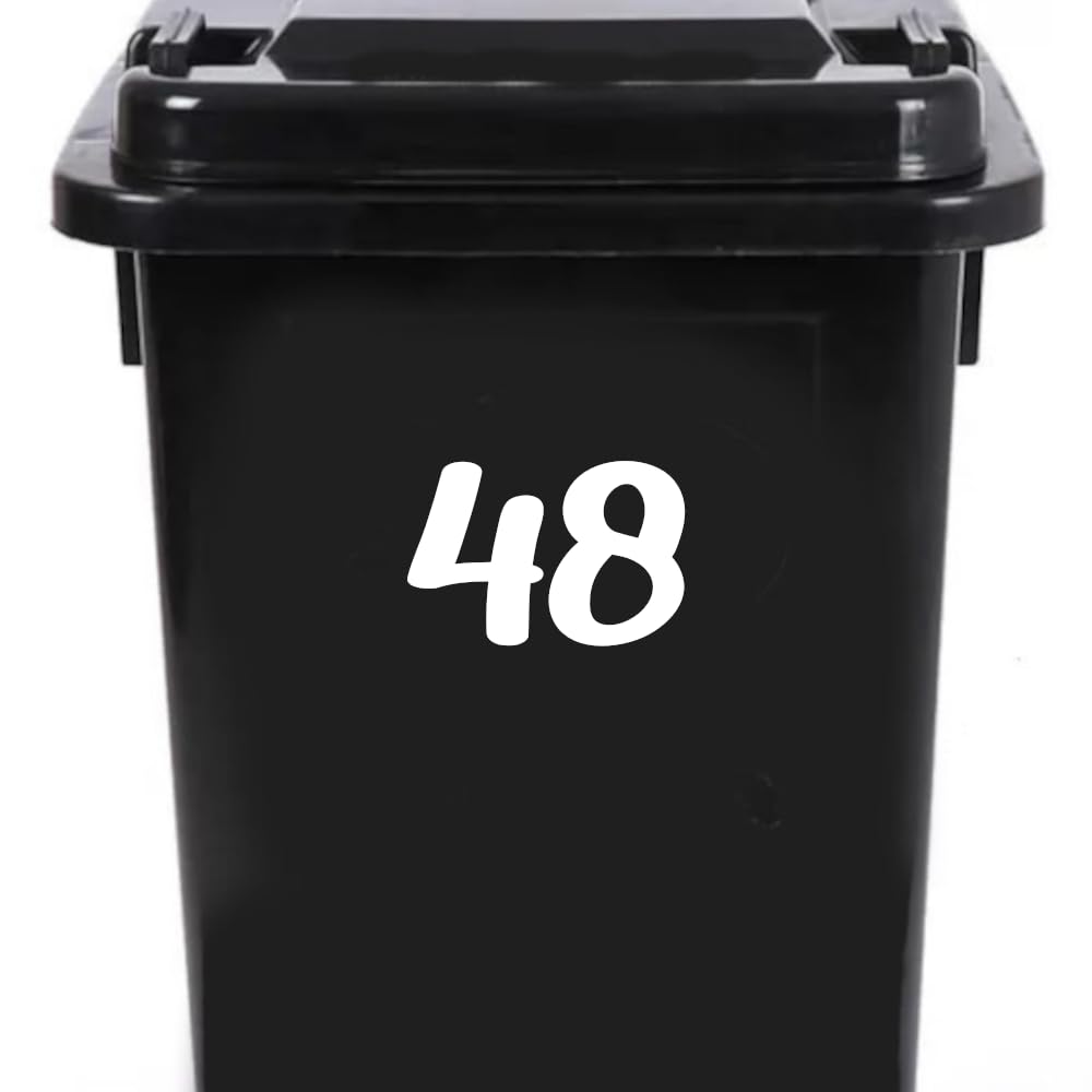 Pack of 4 House Number Wheelie Bin Stickers - Waterproof Decals - Easy-to-Apply - Recycling Boxes - Party Decorations (48)