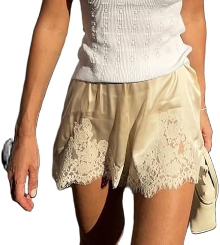 Amiblvowa Women Satin Silk Lace Shorts Low Rise Micro Mini Shorts