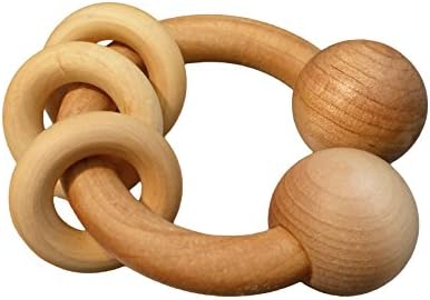 Intuitoys Rattle Rings Toy Teether. (Handmade in USA) BPA free. Natural, Organic Wood Teether, Baby Rattle, Developmental Toy for Babies,