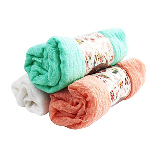 Wobe 3 Pcs Women Soft Cotton Hemp Scarf Shawl Long Scarves, Travel Sunscreen