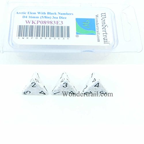Artic Elemental Dice with Black Numbers D4 16mm (5/8in) Pack of 3 Wondertrail WKP08983E3
