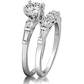 Ganquya Classic 3 Stone Round Cut Simulated Diamond CZ Zircon Solitaire Engagement Rings Set for Women, Silver-Plated Promise Wedding Stackable Band Rings Set Size 6-10(9)