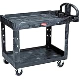 Rubbermaid Commercial Products 2-Shelf Utility/Service Cart, Medium, Lipped Shelves, Ergonomic Handle, 500 Lbs. Capacity, For Warehouse/Garage/Cleaning/Manufacturing (Fg452088Bla)