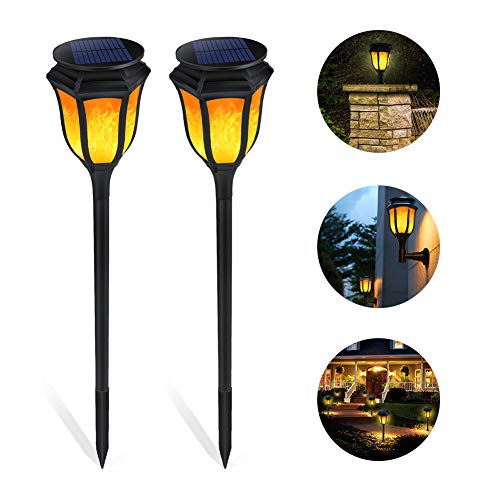 Solar Torch Light with Flickering Flame,ALOVECO 3-in-1 Solar Lights Outdoor Waterproof Solar Flame Lights Landscape Decoration Lighting LED Garden Lights Auto On/Off Torches Light for Patio,Yard-2PACK