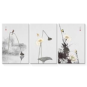 Wall26-3 Panel Canvas Wall Art- Simple and Elegant Lotus -Giclee Painting Wall Bedroom Living Room Home Decoration - 16"x24" x 3 Panels