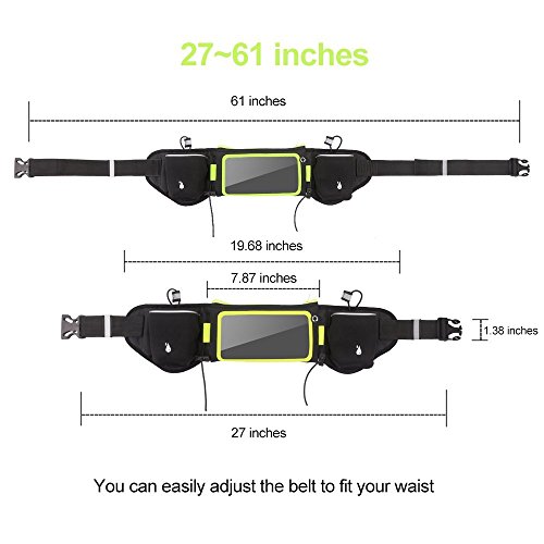iRainy Neoprene Water-Proof Hydration Running Belt W Touchscreen Zipper Pockets Fitness Workout Belt with Two 12oz BPA-Free Leak-Proof Water Bottles Belt Fits All Smartphones (Green)