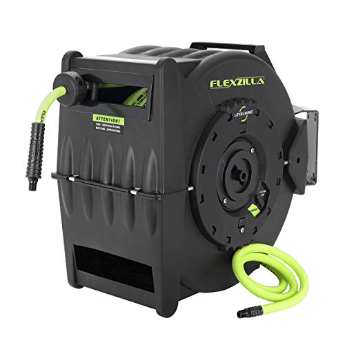Flexzilla Levelwind Retractable Air Hose Reel, 3/8 in. x 75 ft, Heavy Duty, Lightweight, Hybrid, ZillaGreen - L8306FZ