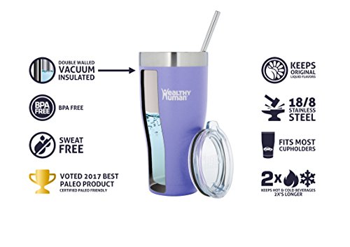 Healthy Human Stainless Steel Tumbler with Straw & Lid | Splash Proof Insulated Travel Cup | Eco-Friendly Coffee Tumblers | Water Cups with Straws Cleaner and Splash Proof Lids (20oz, Lilac) - Thumbnail 4