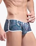 Men's Boxer Briefs, Flower Pattern, Low Cut High Rise Design, Cotton and Spandex,