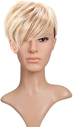 VIVIKZ Short Blonde Male Synthetic Wigs American European 6 Inch Straight Men Wig With Free Hair Cap Heat Resistant Toupee Hair