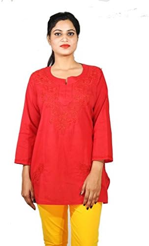 Awadh Chikan Craft Acc Women’s Pure Cotton Kurti/Kurta Tunic Top Chikankari Handmade Embroidery