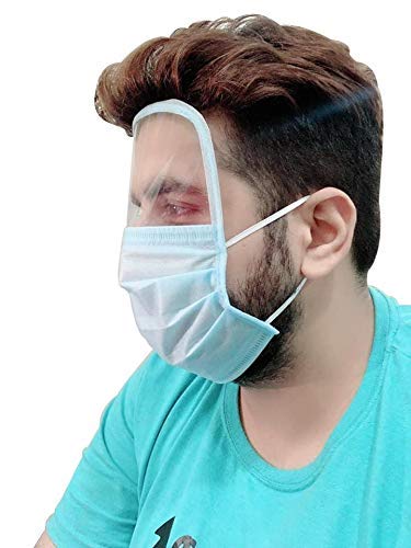 KLIP 2 DEAL Full Face Shield Pack of 10 Pcs - Resuable 3 Ply Protective Face Mask Sheild for Safety From Dust, Germs and Pollution | Anti - Fog | Eye and Head Protection | Anti - Spitting Splash